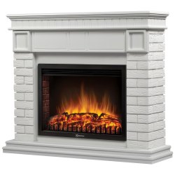 Каминокомплект: Очаг Electrolux EFP/P-2520LS N, портал Bricks 25 камень белый, белая эмаль